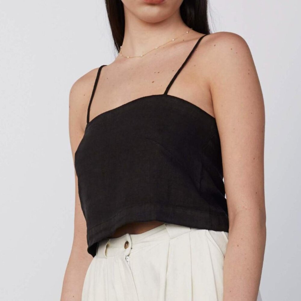 decade studios linen squareneck croptop dana top